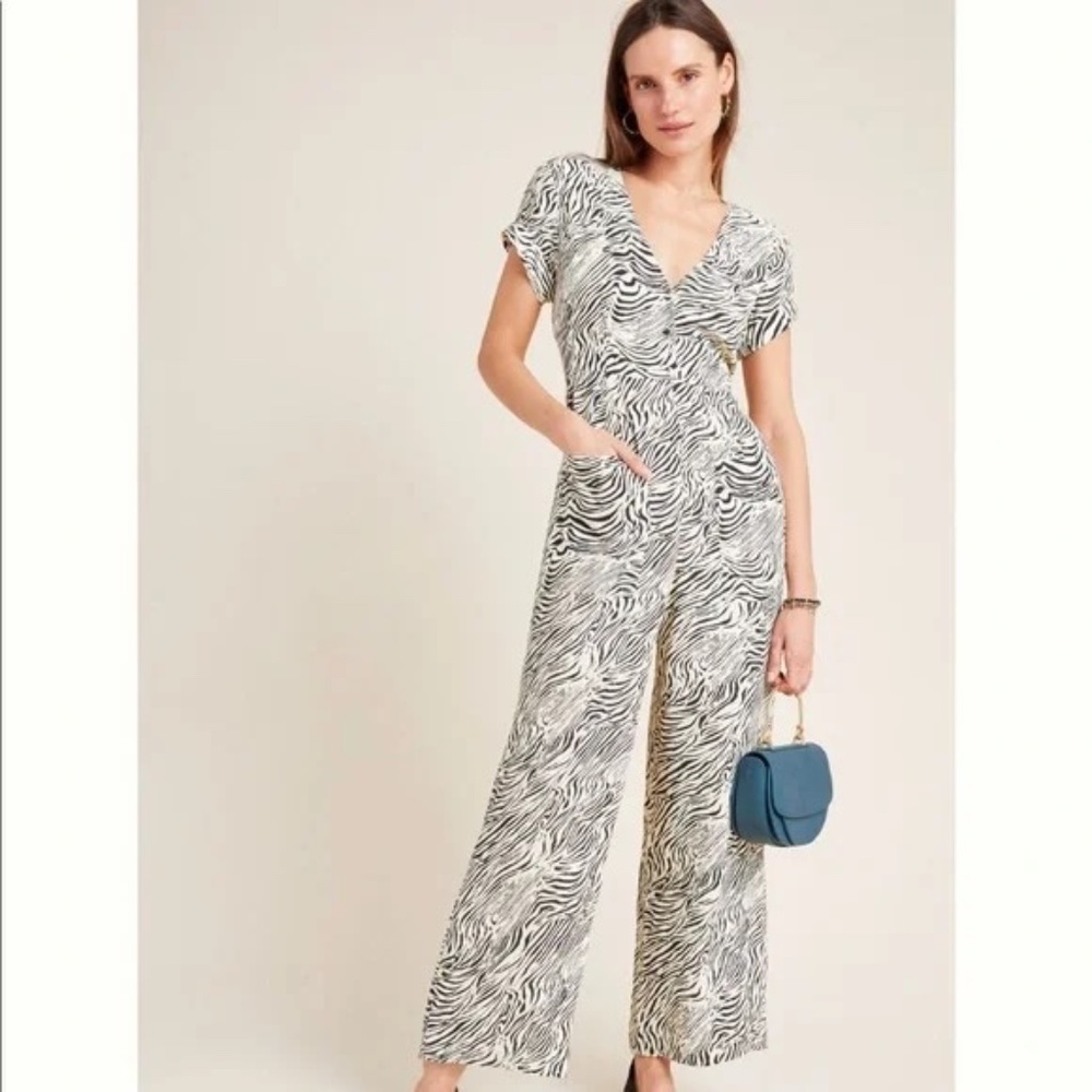 NWOT Anthropologie Capulet Ossie Zebra Striped Jumpsuit - sz L